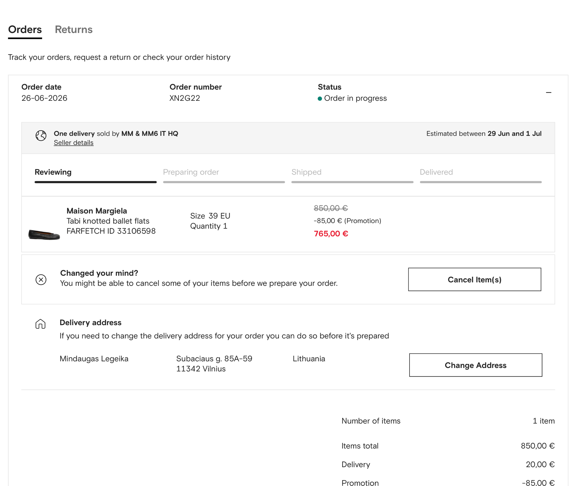 Order tracking